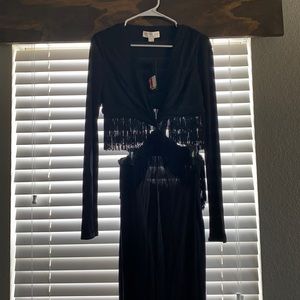 Wanda Fringe Black Gown